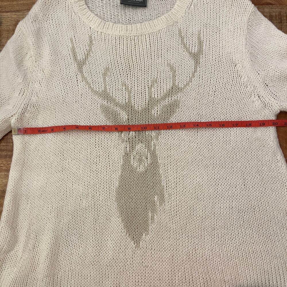 Wooden Ships Reindeer Sweater M L Christmas Mohair Wool Blend Oversized Holiday - Picture 7 of 11